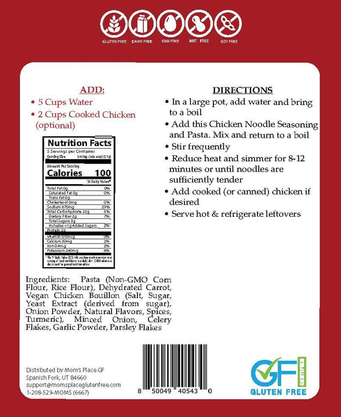 5.4 oz. Mom's Place Gluten-Free Chicken Noodle Soup Mix, Quick & Easy to Make, Nut Free, Dairy Free, Soy Free