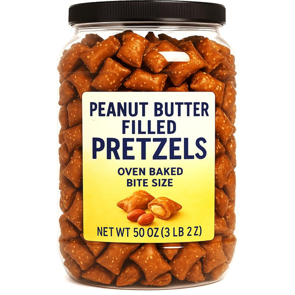 Generic Peanut Butter Filled Pretzels, 50 oz Tub, Oven Baked Bite-Size Snack, Crunchy