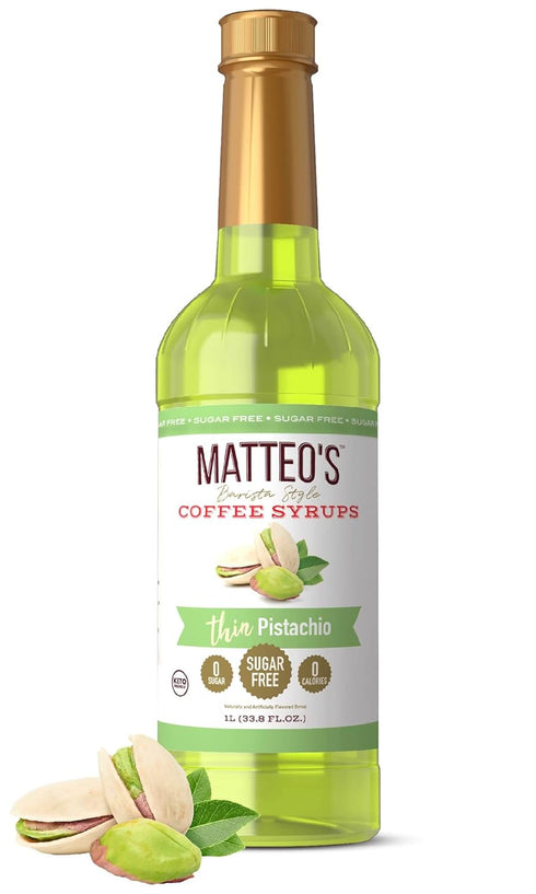 Matteo's Pistachio Syrup for Coffee, Lattes, Cappuccinos & Desserts Sugar-Free Sweetener for