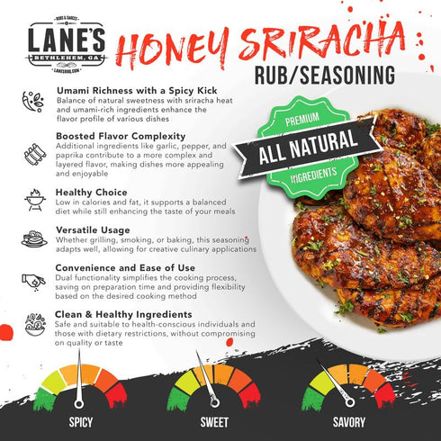 Lane's Honey Sriracha Seasoning, All-Natural Sriracha Powder Seasoning Blend with Garlic & Herb Honey Seasoning for Pork & Meat, Made in USA, 12.4 Oz