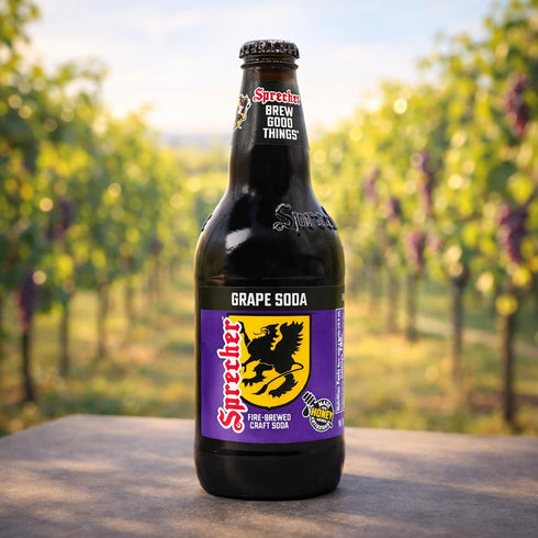 Sprecher 16 oz (12 Pack), Grape Soda in fl Glass Bottles Fire Brewed Craft Soda with Real Honey, Bold Juicy Grape