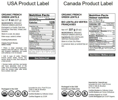 8 Food to Live Organic French Green Lentils, Ounces Non-GMO, Whole Dry Beans, Raw, Sproutable, Vegan, Kosher, Bulk.