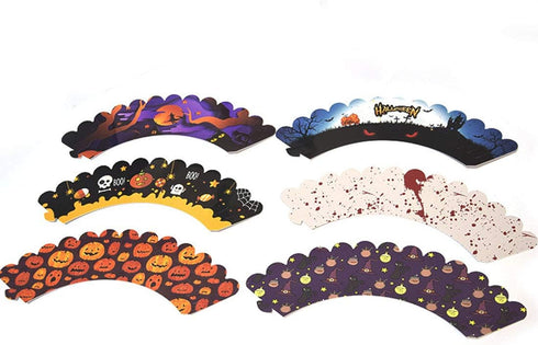 48 Pieces Halloween Cupcake Toppers Kit for Halloween Cake Decoration with Cupcake Wrappers