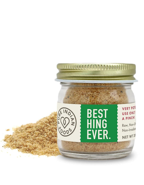 Pure Indian Foods Best Hing Ever (Asafoetida Powder), Indian Spice for Garlic & Onion Substitute, 20g Glass Bottle
