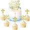 JeVenis 25 PCS Glittery Gold Bless this Child Cross & Cake Toppers for Baptism Decorations