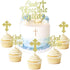 JeVenis 25 PCS Glittery Gold Bless this Child Cross & Cake Toppers for Baptism Decorations