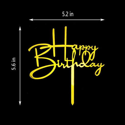 Happy Birthday Acrylic Cake Topper Decoration for Special Event, Mirror Gold