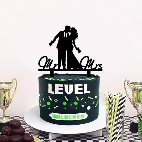 Funny Game Console Wedding Cake Topper, Video Game Gamer Couple Cake Topper for Wedding & Party Decorations