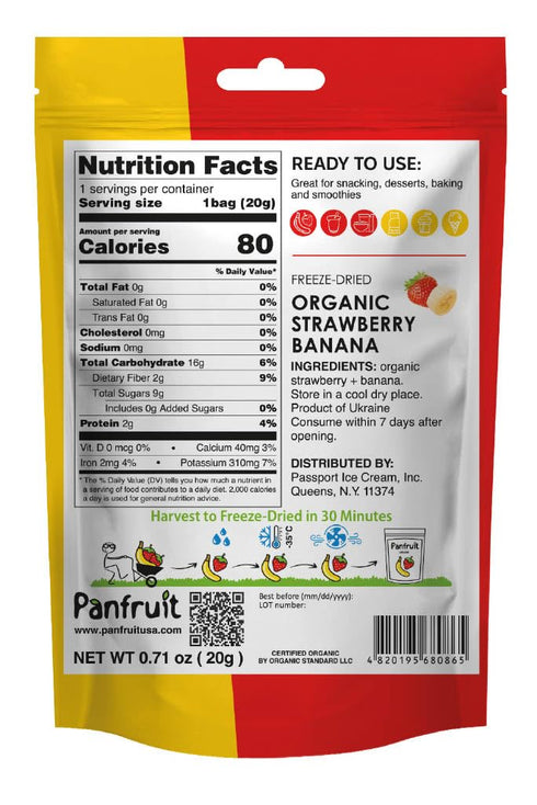 100% 4 Packs (0.71 oz) PANFRUIT Freeze-Dried Organic Strawberry Banana Snacks Natural, No Sugar Added, GMO-Free