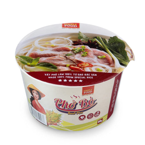 9 80g (Pack 9) SIMPLY FOOD Instant Vietnamese Beef Pho Noodles (Ph B) - BOWLS/ each Authentic Pho Rice Noodles in a