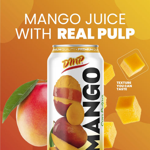 16.57 Oz (12-Pack) De Mi Pais Mango Juice Drink with Pulp Refreshing Canned Juice with Real Mango Chunks, Naturally