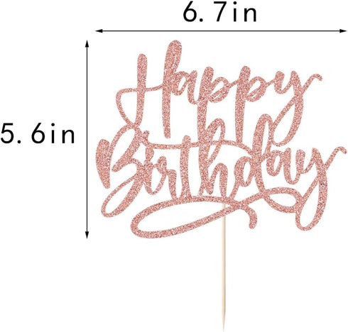 Glitter Happy Birthday Cake Topper, Rose Gold Anniversary Celebration Party Decoration Supplies for Birthday Cake