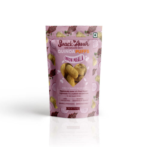 SnackAmor 100% 100% Pack 6 50 Pack Quinoa Puffs Flavors of Onion Masala Roasted & Healthy Snack No Maida Rich