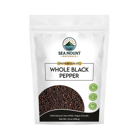 Sea Mount Naturals Tellicherry Black Peppercorns, 12 oz (340g) | Natural Whole