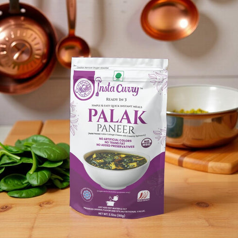3 Insta Curry Palak Paneer - Ready To Eat Indian Food - Creamy Spinach Gravy with Cottage Cheese and Sauce Vegetarian