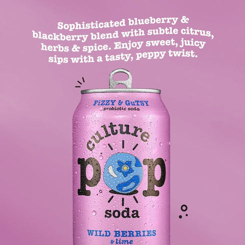 (12pk) Culture Pop Soda, Wild Berries & Lime, Probiotic Low Sugar Soda, Sparkling Juice Alternative, Non-GMO, Kosher