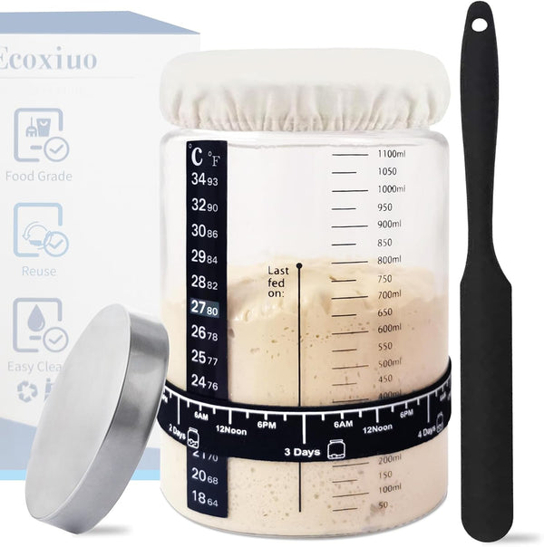 Ecoxiuo Sourdough Starter Kit -40oz Thick Glass Sourdough Starter Jar Sour Dough Container
