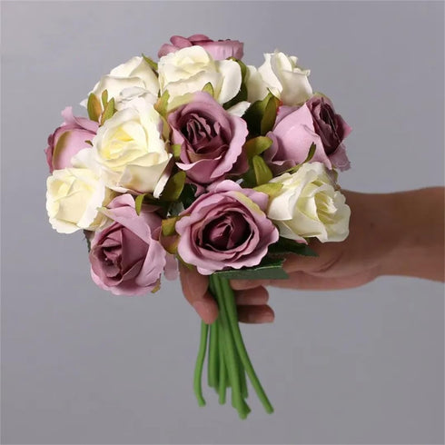 Hcclijo 12 Wedding Bouquet Bridesmaid Bouquet Flowers Rayon Flowers Head Rose Bouquet Wedding Supplies DIY Home Decor