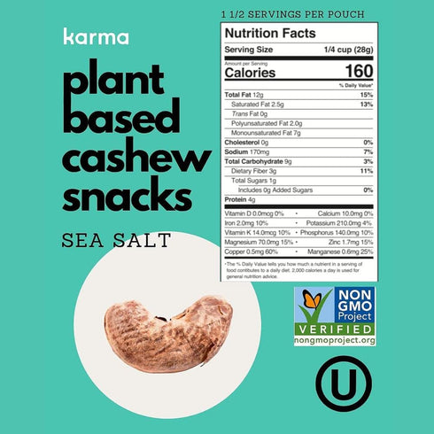 30 Pack 1.5 (6 Packs) Whole Variety Cashews by Karma Nuts, Whole, Roasted, Vegan, Zero Sugar, Non GMO, Gluten Free, Low