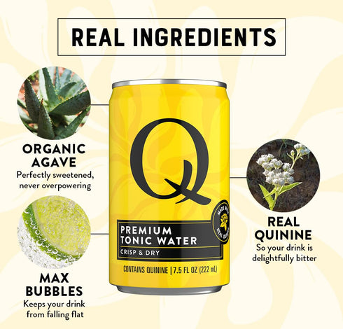 45 7.5 oz (Pack 24) Q TONIC WATER with Real Quinine & Organic Agave - Ideal for Cocktails & Mocktails - Made with Real