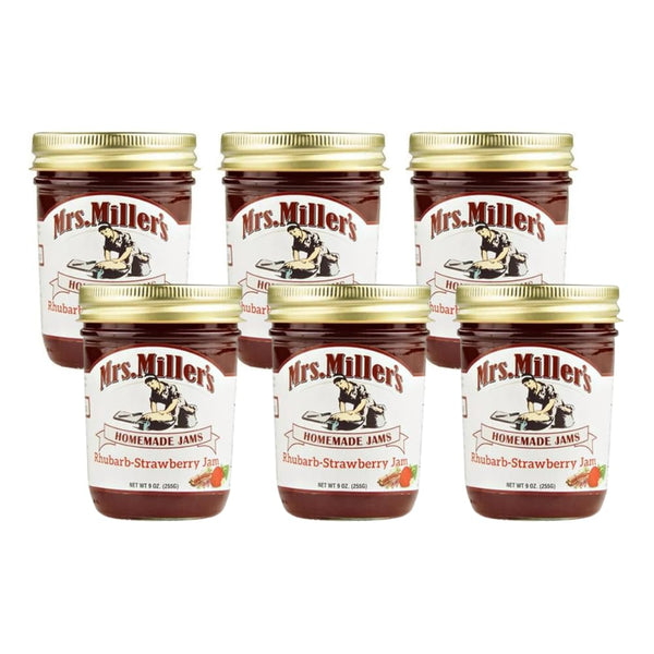CPG.IO Mrs. Miller's Rhubarb Strawberry Jam 9 Ounce (Pack of 6)