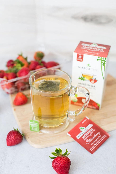 Miracle Tree Organic Moringa Superfood Tea, 25 Sealed Bags, Strawberry