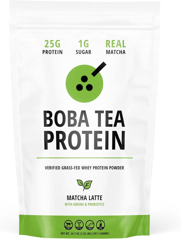 Boba Tea Protein Matcha Latte | 25g Grass-Fed Whey Protein Isolate Powder