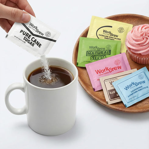 WorkBrew Packets Pack 200 Count, Sweetener Variety with Stirrers, Individually Wrapped Coffee Sweeteners, Stevia, Cane