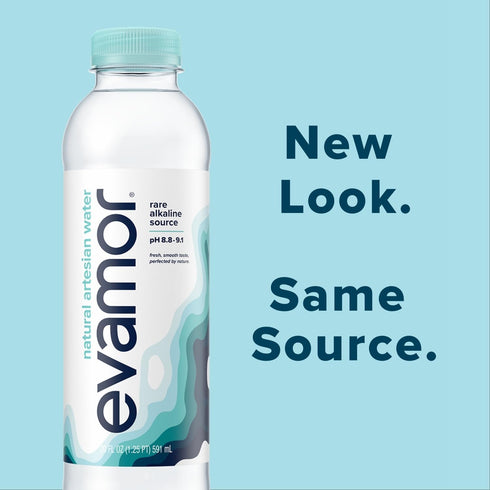 20 Oz. (Pack 12) EVAMOR Artesian Bottled Water - Single Source, Naturally Alkaline and Full of Electrolytes