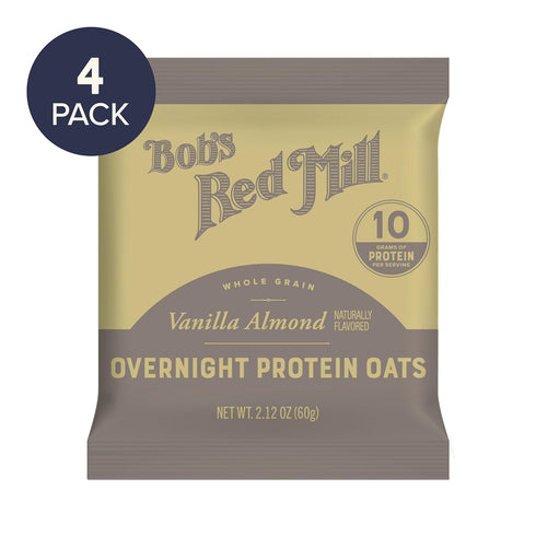 4-2.12 oz Packets Bob's Red Mill Whole Grain Vanilla Almond Overnight Protein Oats