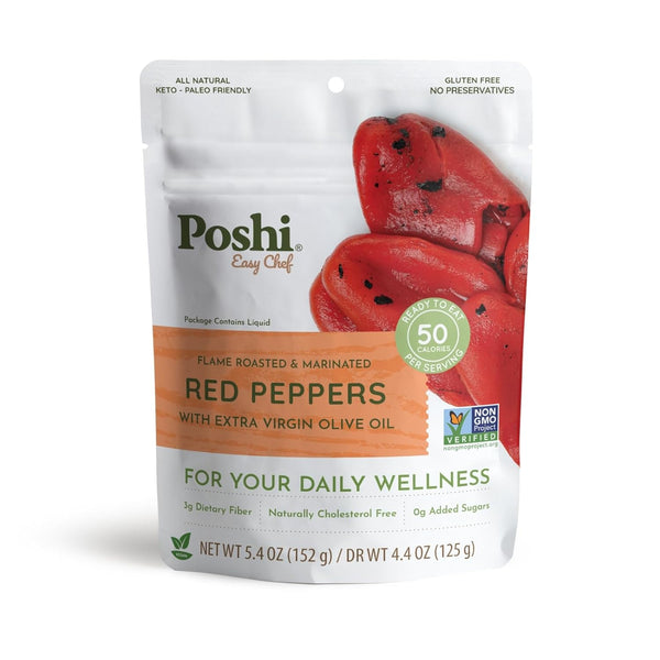 POSHI Flame Roasted Red Peppers in Extra Virgin Olive Oil Natural, Keto,