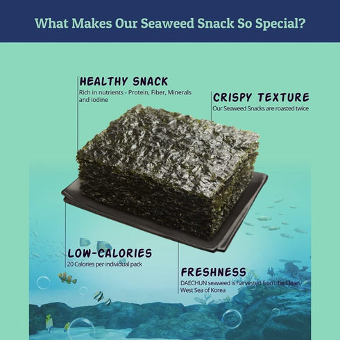 Organic DAECHUN Seaweed Snacks, 20 Pack, Original, Premium Product of Korea