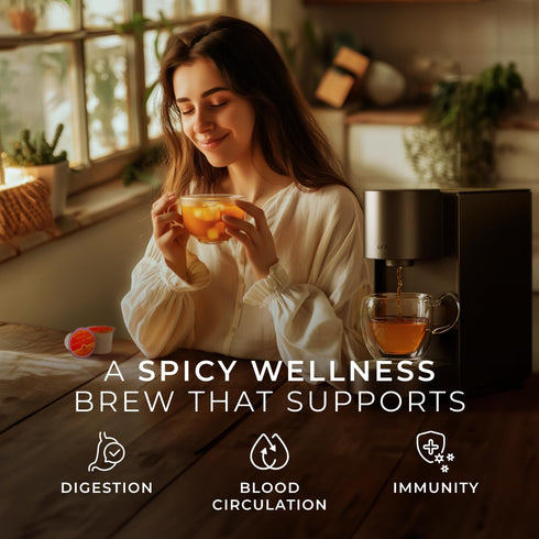 (16 Count)- Gya Tea Co Turmeric Ginger Herbal Tea Pod Decaf Wellness Tea for Body Comfort & Relaxing
