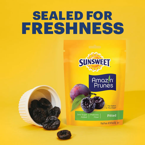 8 oz 6 Pack Sunsweet Amazin' Pitted Prunes - Dried Prunes Pitted Unsweetened - Gluten Free, Vegan, Low Fat - Fiber