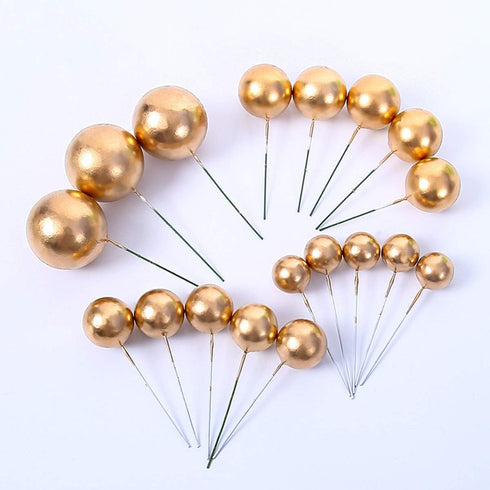 Mini Round Gold Balloon Cake Toppers, Cupcake Decorations for Birthday, Wedding, Anniversary, 25 PCS