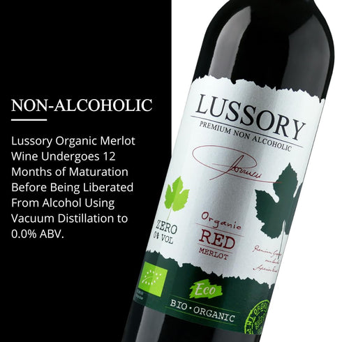 0.0% (750ml, 1 Lussory Organic Merlot Dealcoholized Non Alcoholic Wine Red From Spain, Low Calories, Organic, Vegan