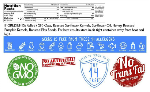 2 LBS. 14 Gerbs Original Seed n' Honey Granola, - Top Food Allergy Free & Non GMO - Keto Safe - Made in Rhode Island