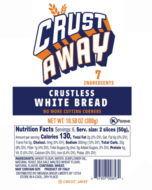 CRUST AWAY Pack 2 Crustless Bread, White Sandwich Bread, No Crusts, Ready for Lunch & Kids Meals Non-GMO, Kosher, All