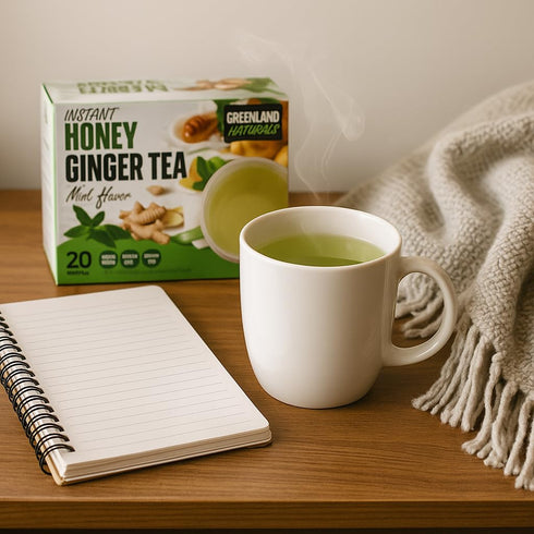 Generic 20 Ginger Tea Mint Honey Flavor Instant Sachets - Natural Smooth Cool Mint Taste - Caffeine Free Gluten Free