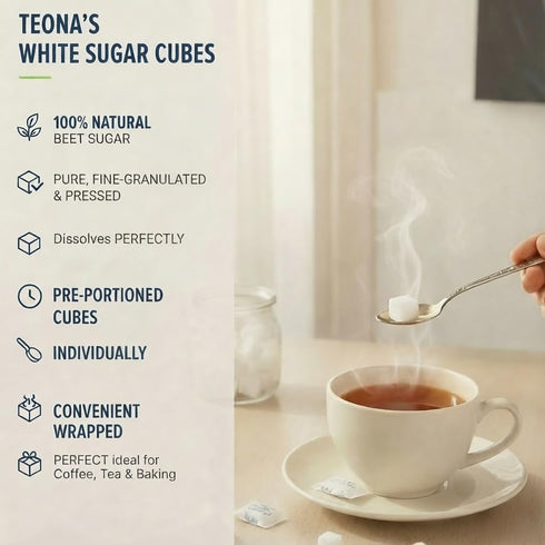 152 1 LB 100% Teonas White Sugar Cubes - Individually Wrapped Box | Beet Root - Perfect Size for Tea & Coffee | Raw