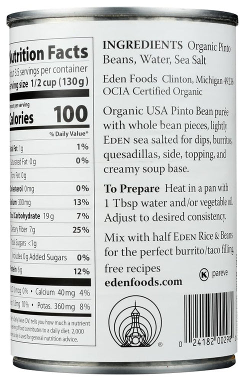 16 oz3 Eden Foods Organic Refried Pinto Beans