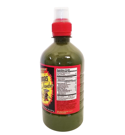 PICAMAS - Green Jumbo Hot Sauce Salsa Brava Picante 16oz Bottles (Pack of 2)