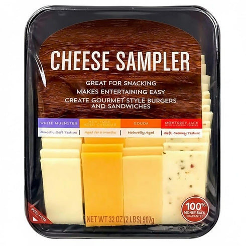 Generic Cheese Sampler is a pre-sliced platter of four different types of cheese