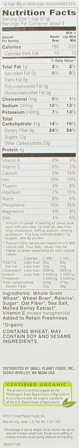 12 oz (Pack 3) Cascadian Farm - Organic Raisin Bran Cereal, Organic, Whole Grain