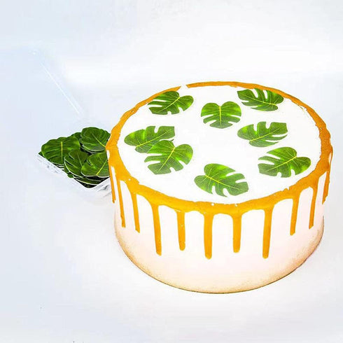 48pcs Edible Tropical Turtle Leaves Cupcake Toppers, Palm Leaf Cake Decoration for Hawaii Aloha Jungle Theme Party