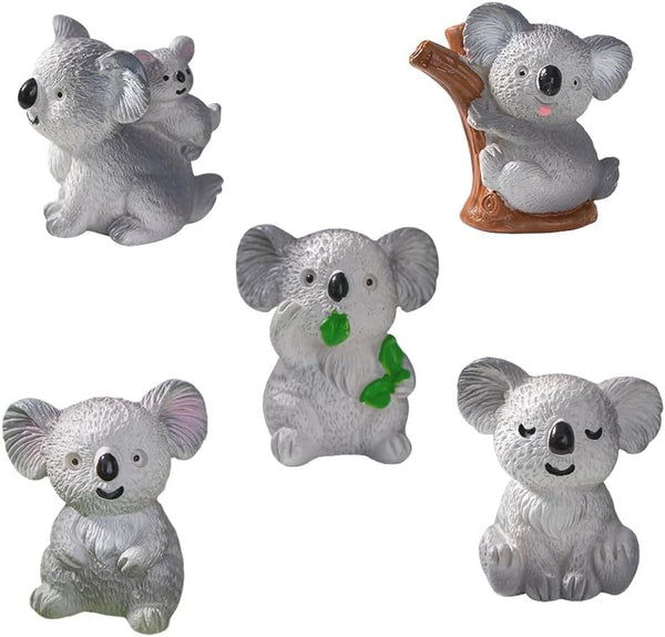 MAOMIA 5 Pcs Koala Figure Animal Toys Set, Miniature Koala Figurines for Cake Topper and Fairy Garden Decor