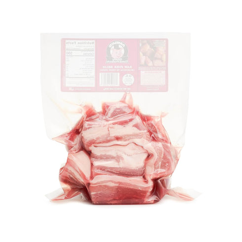 Amba's Quality Cured Products 32oz (2 lbs) Pack Raw Pork Belly (Skin On), Net Weight Vacuum Bag, Ideal