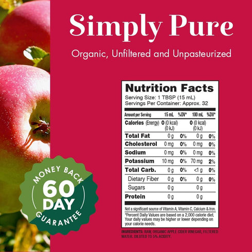 16 OZ Dynamic Health Certified Organic Raw Apple Cider Vinegar with Mother | Unfiltered, Unpasteurized | FL