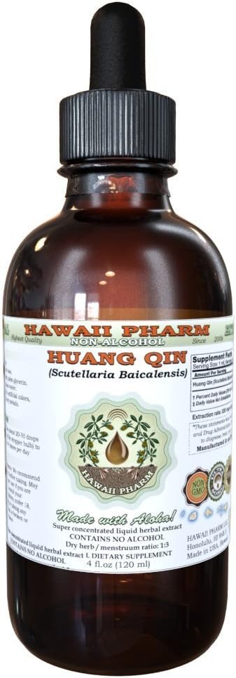 Huang Qin Alcohol-Free Liquid Extract, Scutellaria Root Glycerite, Hawaii Pharm, 2 oz