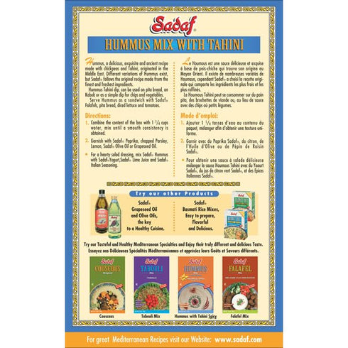 Hummus Hummus 6 Oz Sadaf Mix with Tahini - Tahini for Cooking - Healthy Meal Vegetarian - No MSG - Kosher - Box